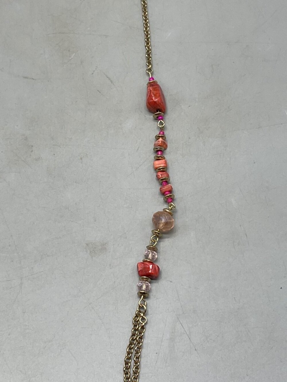Necklace chain stones beads big clip pink red clear length 40" READ - Picture 8 of 8